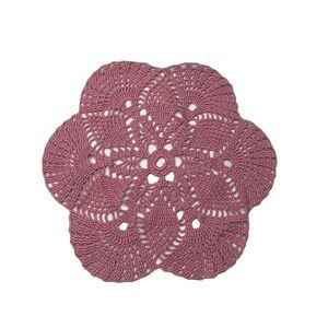 Hand Crocheted Doily Pink Scalloped 13" x 11"  Centerpiece